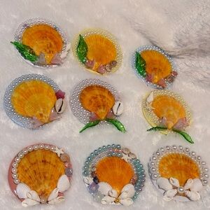 Handcrafted Seashell Brooches with Pearls
